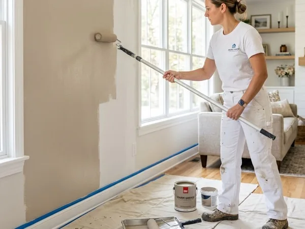 Villa's Pro Painting crew member detailing trim